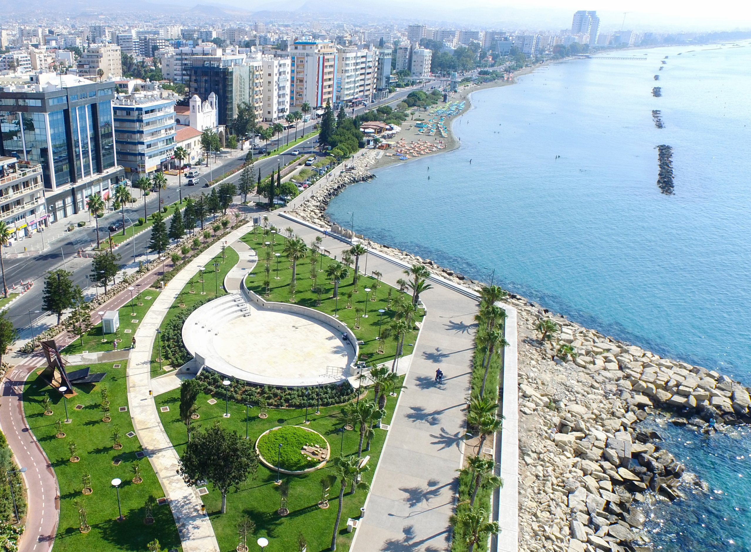 Promenade (molos) limassol Cyprus. Aerial photo of Limassol centre