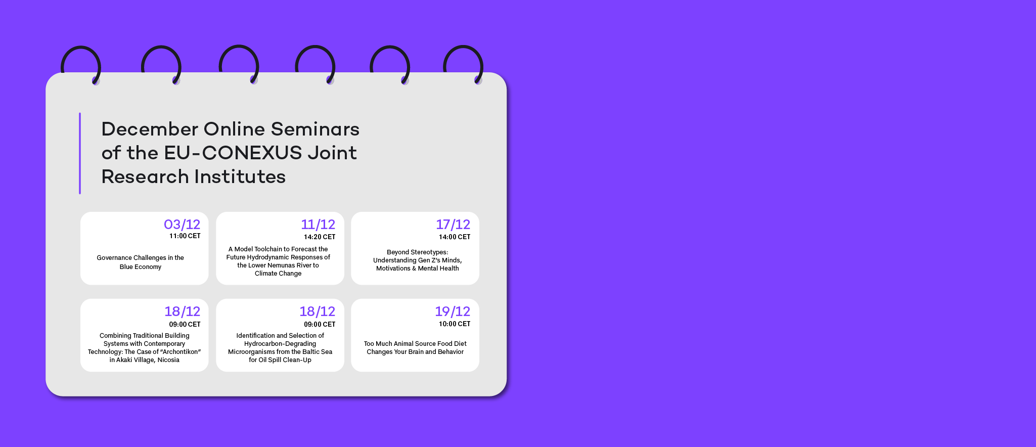 December Online Seminars of the EU-CONEXUS Joint Research Institutes 